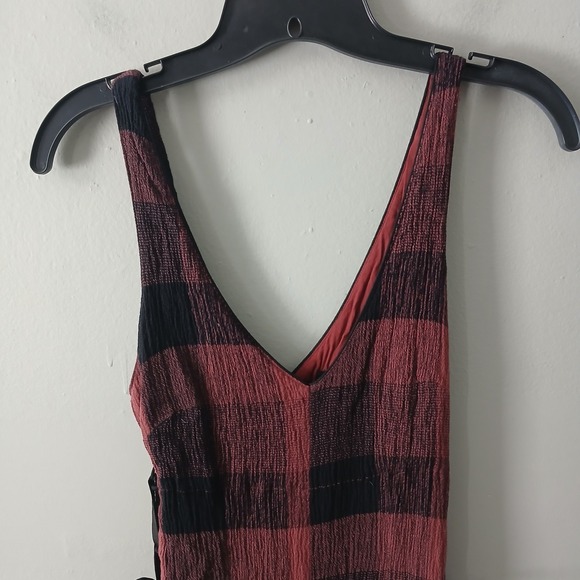 Anthropologie Ett Twa Size 10 Wide Leg Jumpsuit Buffalo Plaid Checkered Bow - Picture 2 of 14